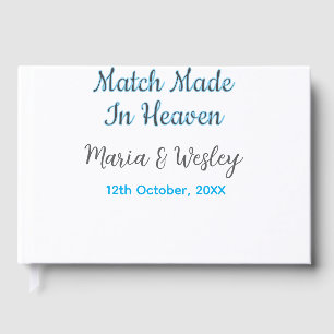 Match made in heaven blue black couple name date guest book