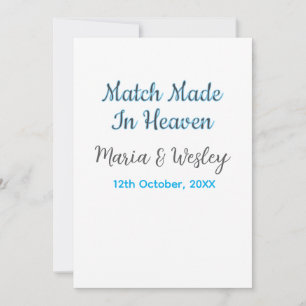 Match made in heaven blue black couple name date invitation