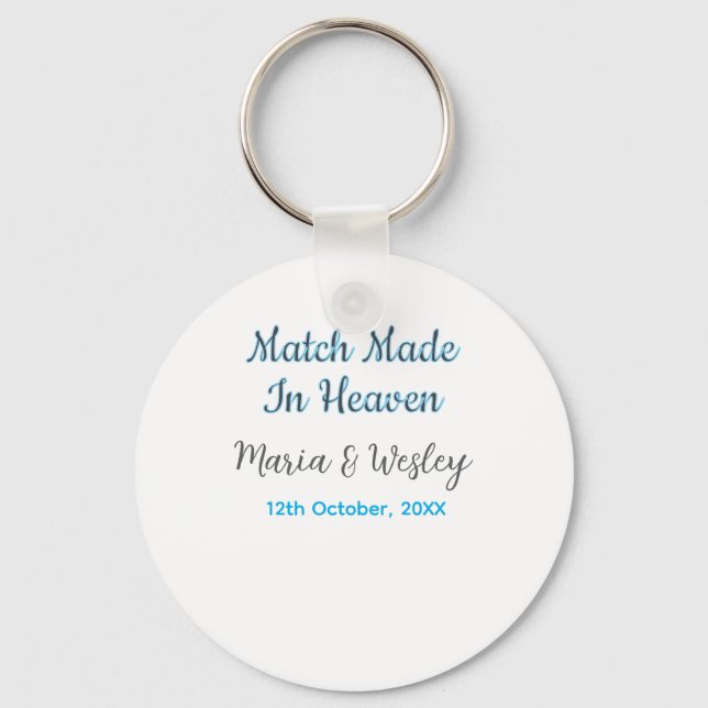 Match made in heaven blue black couple name date key ring (Front)