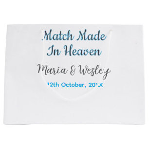Match made in heaven blue black couple name date large gift bag