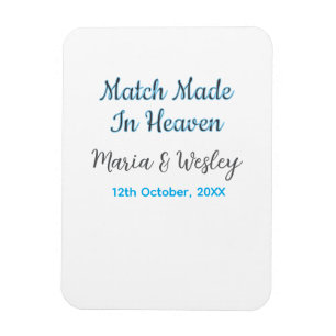 Match made in heaven blue black couple name date magnet