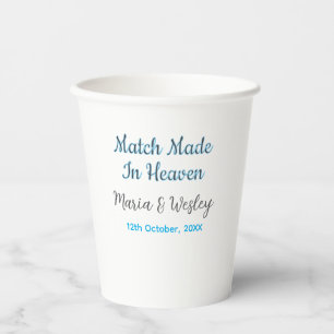 Match made in heaven blue black couple name date paper cups