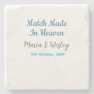 Match made in heaven blue black couple name date stone coaster