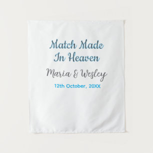 Match made in heaven blue black couple name date tapestry