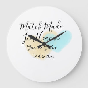 Match made in heaven blue yellow pastel heart name large clock