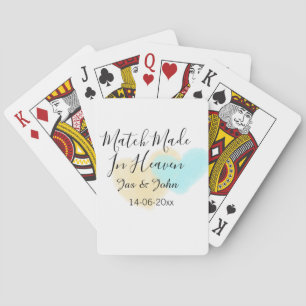 Match made in heaven blue yellow pastel heart name playing cards