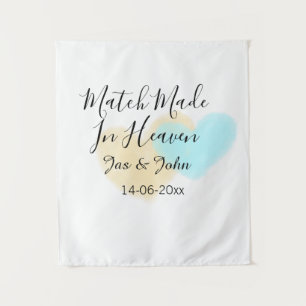 Match made in heaven blue yellow pastel heart name tapestry