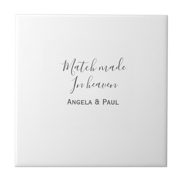 Match made in heaven name couple wedding simple  ceramic tile (Front)