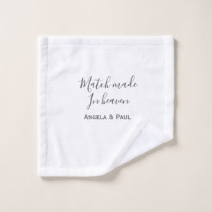 Match made in heaven name couple wedding simple wash cloth