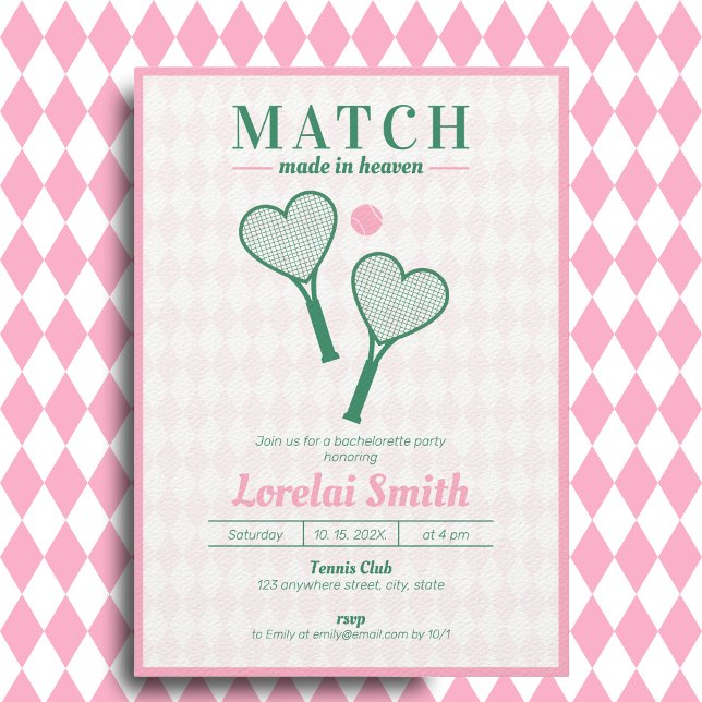 Match made in Heaven Tennis Club Bachelorette Invitation (Creator Uploaded)