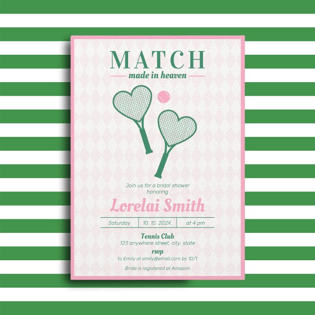 Match made in Heaven Tennis Club Bridal Shower Invitation (Creator Uploaded)