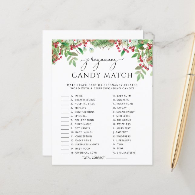 Match the Candy Bar Baby Shower Game (Front/Back In Situ)