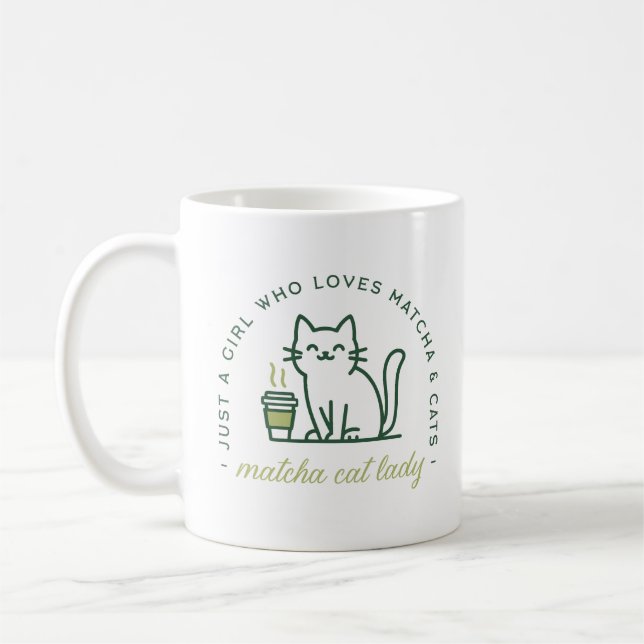 Matcha and cat lover funny just a girl kawaii coffee mug (Left)