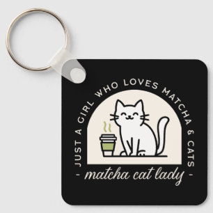 Matcha and cat lovers funny quotes aesthetic key ring