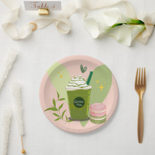 Matcha and Macarons Paper Plate