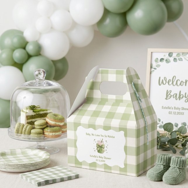 Matcha Baby shower Green Bow Gingham Favour Box (Creator Uploaded)