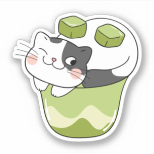 Matcha boba green tea, matcha cat