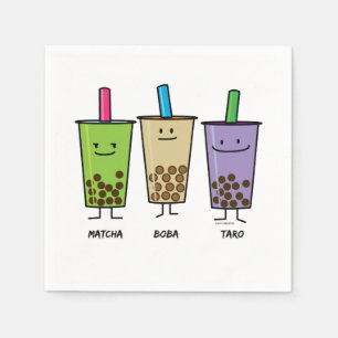 Matcha boba tea green drink milk Taro tapioca Napkin