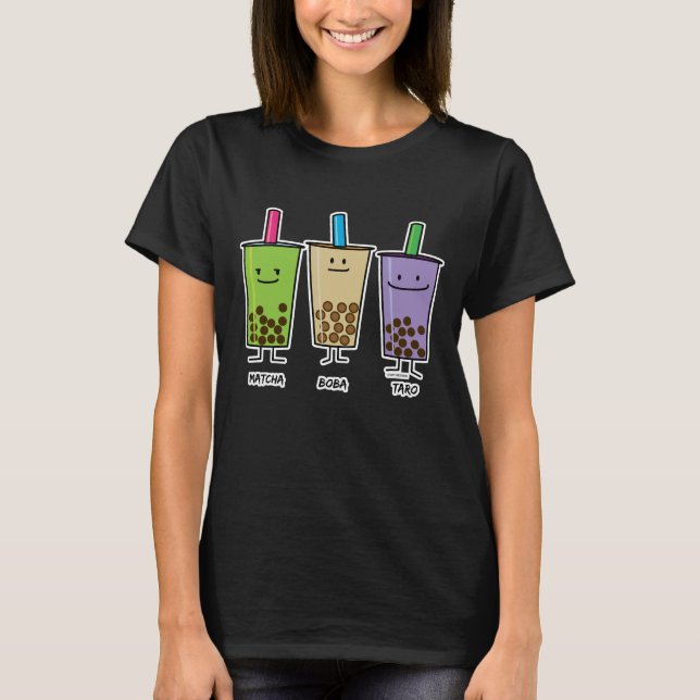 Matcha boba tea green drink milk Taro tapioca T-Shirt (Front)