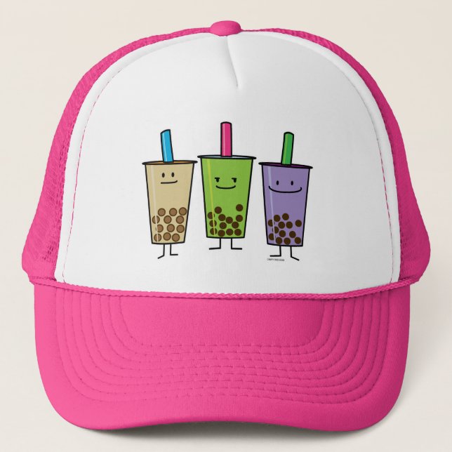 Matcha boba tea green drink milk Taro tapioca Trucker Hat (Front)