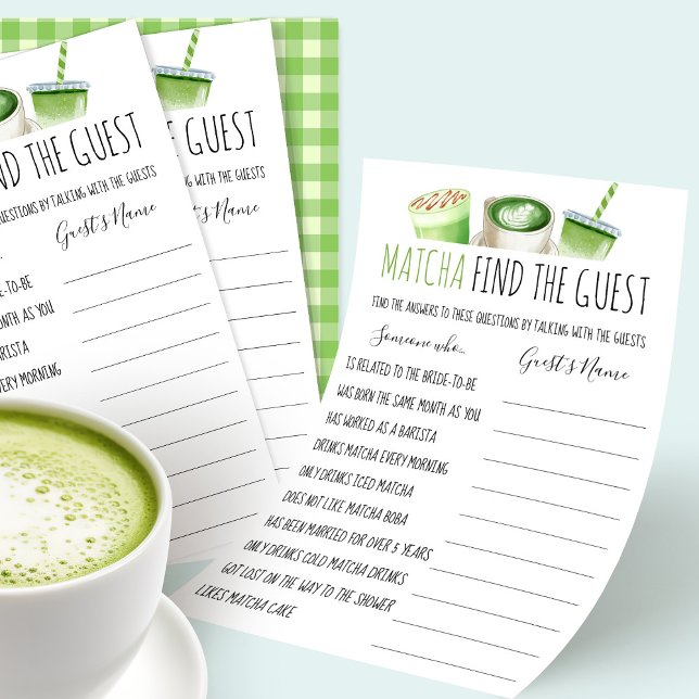 Matcha Bridal Shower Game Find The Guest Card (Creator Uploaded)