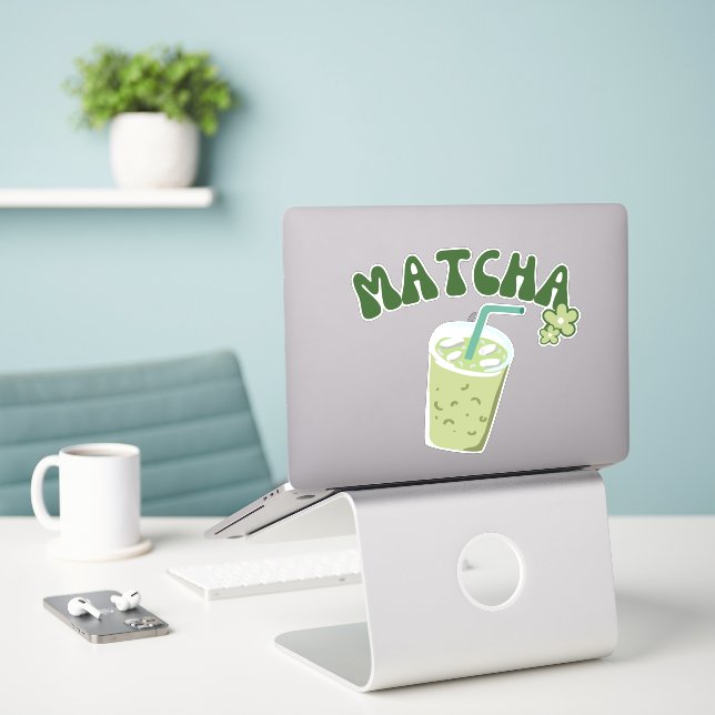 Matcha bubble tea (Laptop On Desk)