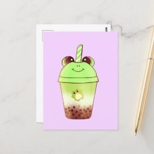 Matcha Bubble Tea Milk Tea Frog Postcard