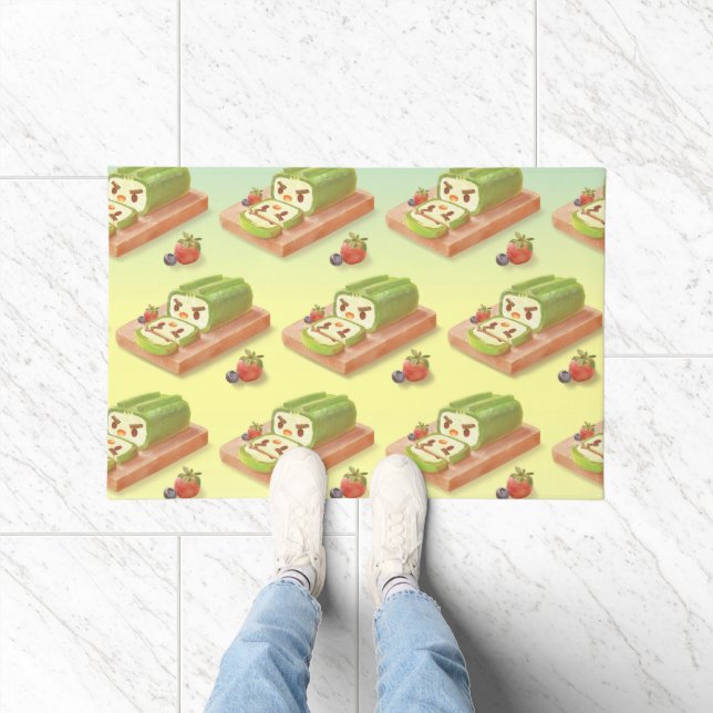 Matcha Cake Roll Illustration Doormat (Indoor)