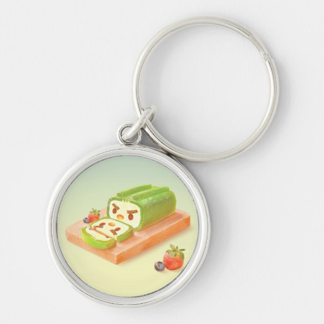 Matcha Cake Roll Illustration Key Ring (Front)