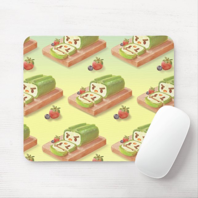 Matcha Cake Roll Illustration Mouse Pad (With Mouse)