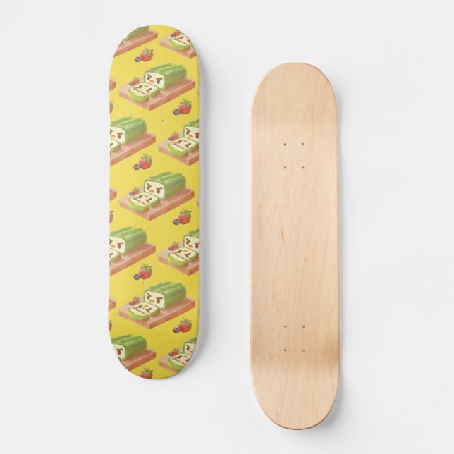 Matcha Cake Roll Illustration Skateboard (Front)