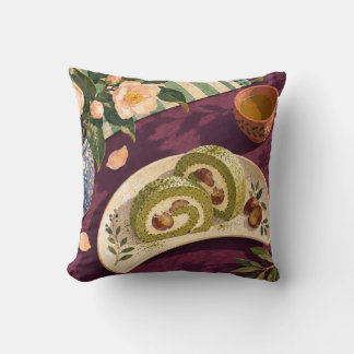 Matcha Chestnut Roll Cake Plum Tea Still Life Cushion