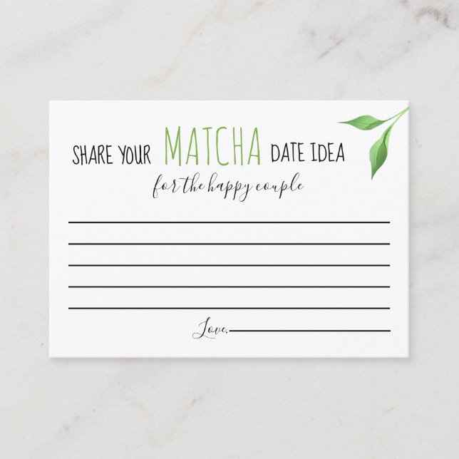 Matcha Couples Shower Game Date Idea Card (Front)