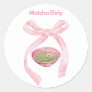 Matcha Girly Sticker, Matcha , Coquette Bow  Classic Round Sticker