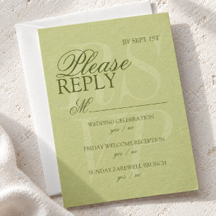 Matcha Green Modern Calligraphy Wedding Weekend RSVP Card