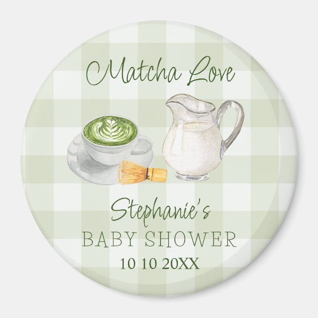 Matcha Green Tea Gingham Baby Shower Raffle Prize Magnet (Front)