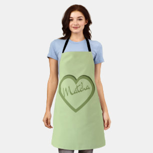 Matcha Green Tea Groovy Y2k Heart  Apron