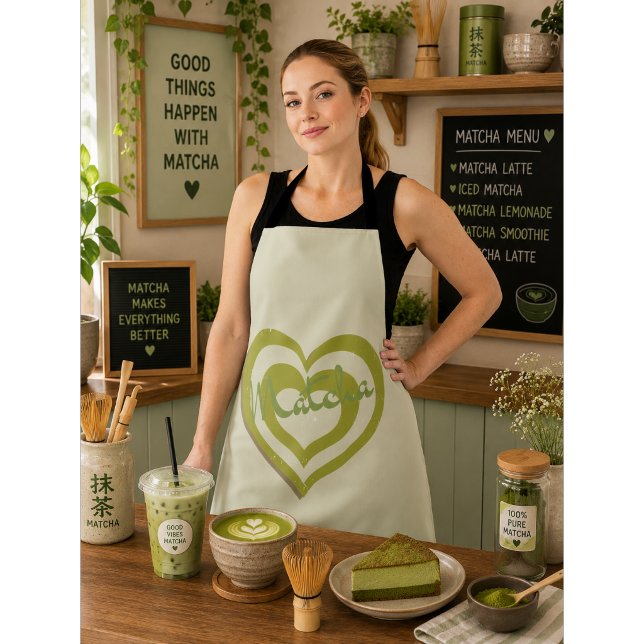 Matcha Green Tea , retro y2k heart  Apron (Creator Uploaded)