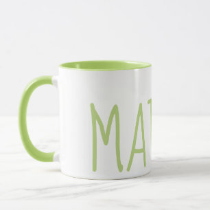 Matcha green text and inside mug