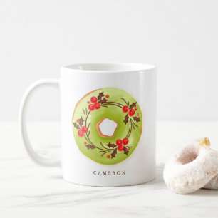 Matcha Holly Christmas Doughnuts Personalised Coffee Mug