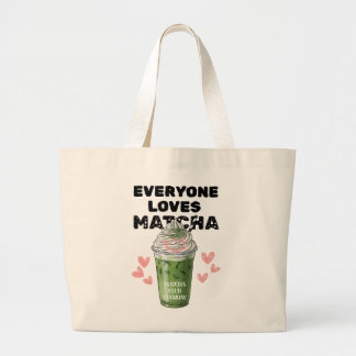 Matcha Iced Latte Cute Whipped Cream Matcha Large Tote Bag