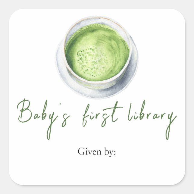 Matcha Latte Baby shower - baby's first library Square Sticker (Front)