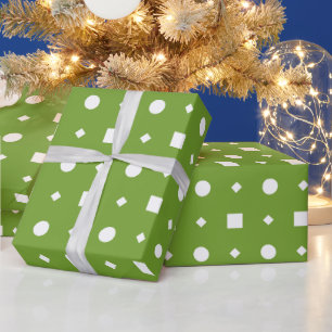 Matcha latte Green and White Polka Dot and Square Wrapping Paper