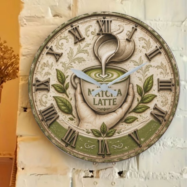 Matcha Latte Japanese Tea Lover Kitchen Decor Large Clock (Creator Uploaded)