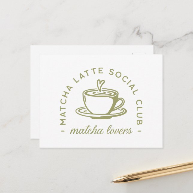 Matcha latte lovers girl club green aesthetic postcard (Front/Back In Situ)