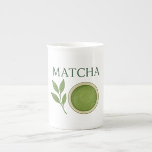 Matcha leaves and tea illustration bone china mug
