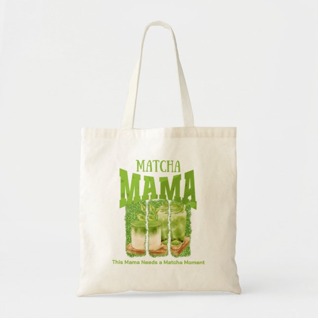 MATCHA MAMA Green Glitter Brush Stroke Tote Bag (Front)