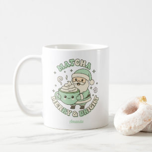 Matcha Merry & Bright Christmas Santa Coffee Mug