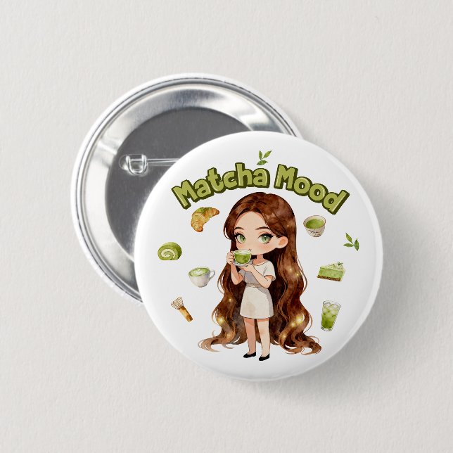 Matcha Mood Aesthetic Design Cute Green Tea Vibes 6 Cm Round Badge (Front & Back)