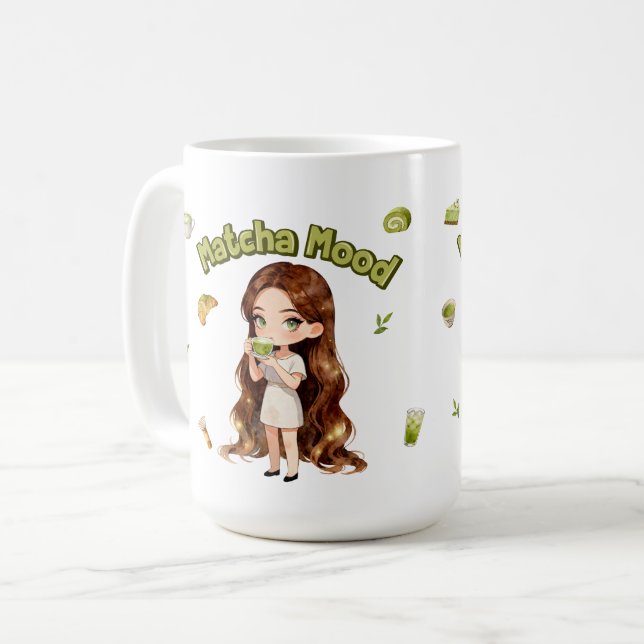 Matcha Mood Aesthetic Design Cute Green Tea Vibes Coffee Mug (Front Left)